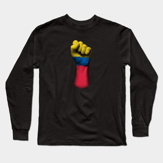 Flag of Colombia on a Raised Clenched Fist Long Sleeve T-Shirt by jeffbartels